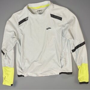 Brooks Carbonite Reflective Running Shirt Women’s M Gray Neon Run Happy Athletic